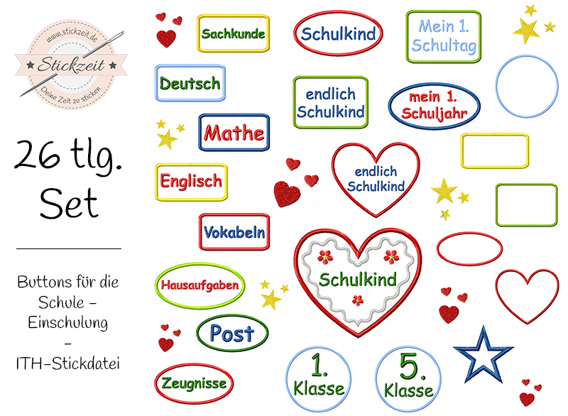 Buttons für die Schule Einschulung - Stickdatei